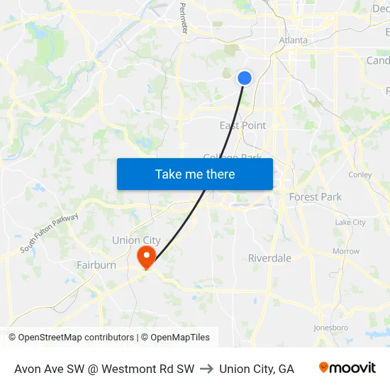 Avon Ave SW @ Westmont Rd SW to Union City, GA map