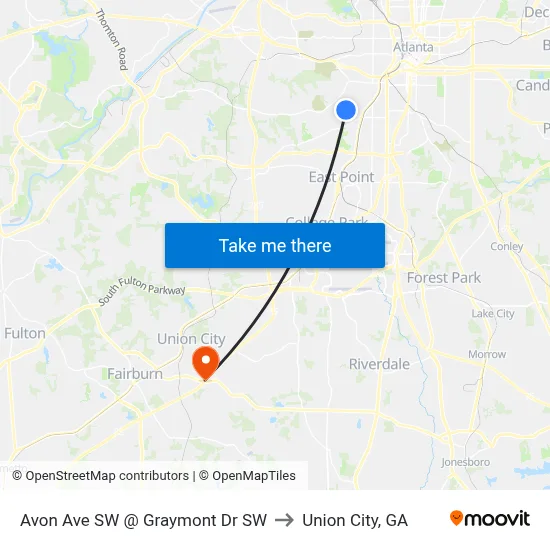 Avon Ave SW @ Graymont Dr SW to Union City, GA map