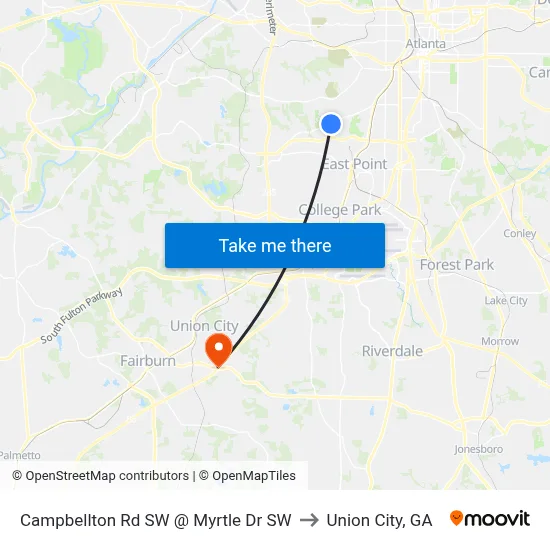 Campbellton Rd SW @ Myrtle Dr SW to Union City, GA map