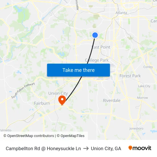 Campbellton Rd @ Honeysuckle Ln to Union City, GA map