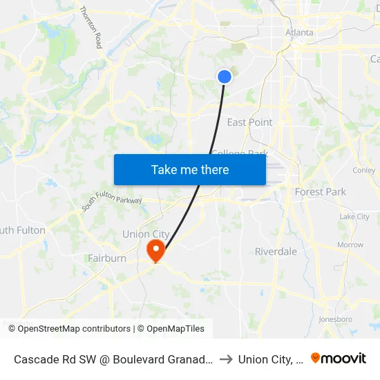 Cascade Rd SW @ Boulevard Granada SW to Union City, GA map