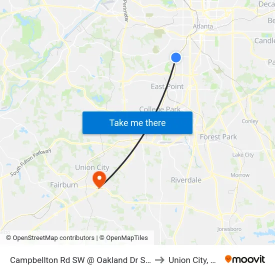 Campbellton Rd SW @ Oakland Dr SW to Union City, GA map