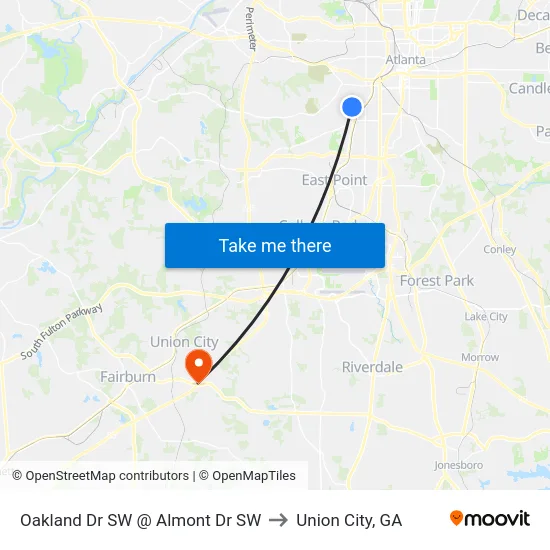 Oakland Dr SW @ Almont Dr SW to Union City, GA map