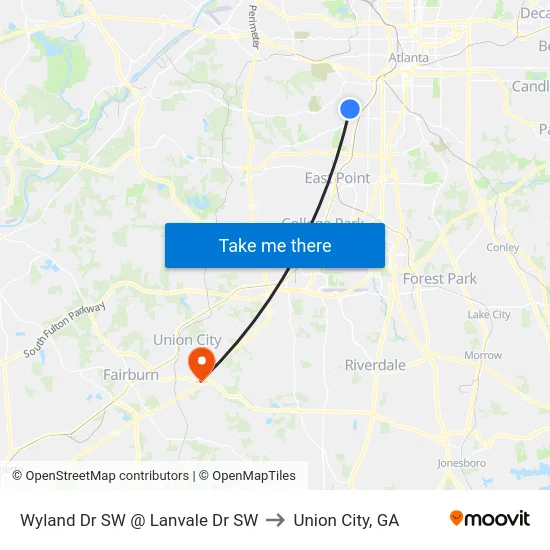 Wyland Dr SW @ Lanvale Dr SW to Union City, GA map