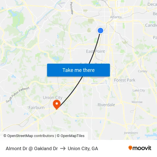 Almont Dr @ Oakland Dr to Union City, GA map