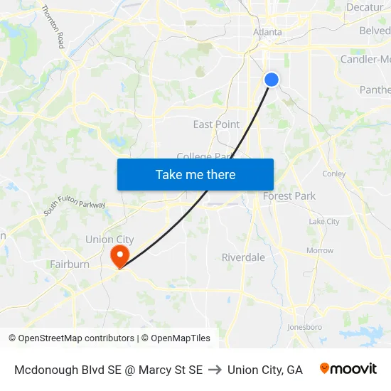 Mcdonough Blvd SE @ Marcy St SE to Union City, GA map