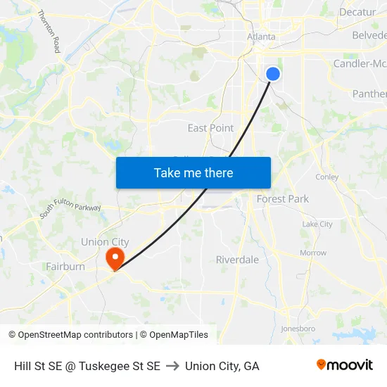 Hill St SE @ Tuskegee St SE to Union City, GA map
