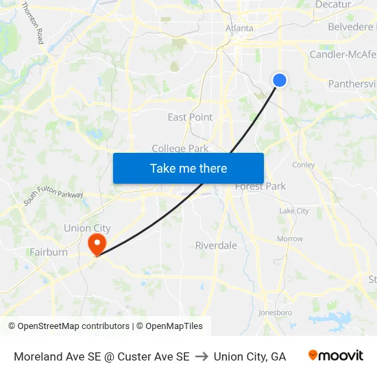 Moreland Ave SE @ Custer Ave SE to Union City, GA map