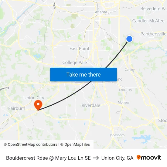 Bouldercrest Rdse @ Mary Lou Ln SE to Union City, GA map