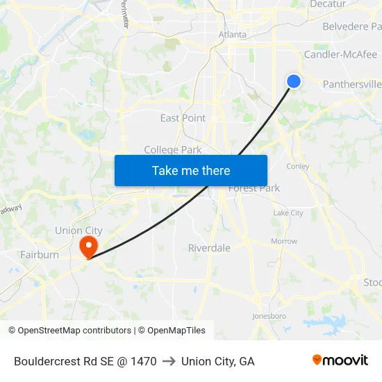 Bouldercrest Rd SE @ 1470 to Union City, GA map