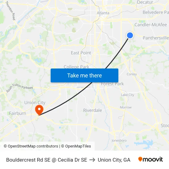 Bouldercrest Rd SE @ Cecilia Dr SE to Union City, GA map