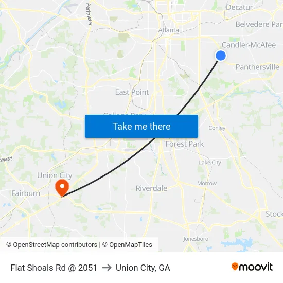 Flat Shoals Rd @ 2051 to Union City, GA map