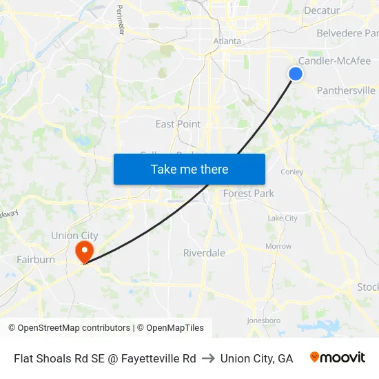 Flat Shoals Rd SE @ Fayetteville Rd to Union City, GA map