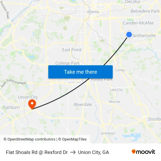 Flat Shoals Rd @ Rexford Dr to Union City, GA map