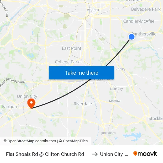 Flat Shoals Rd @ Clifton Church Rd SE to Union City, GA map