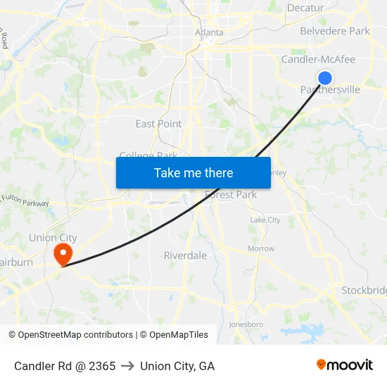 Candler Rd @ 2365 to Union City, GA map