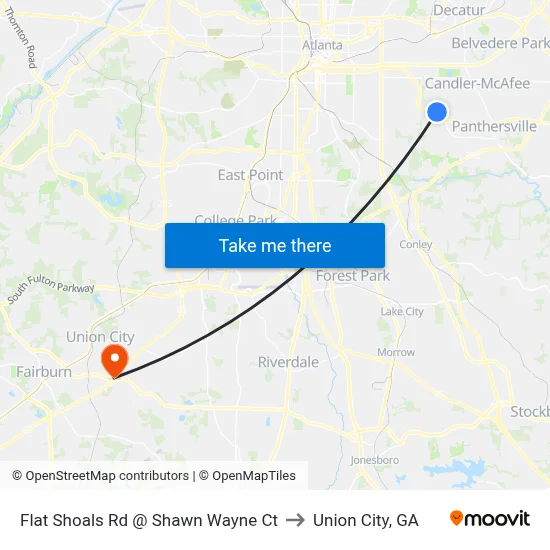Flat Shoals Rd @ Shawn Wayne Ct to Union City, GA map