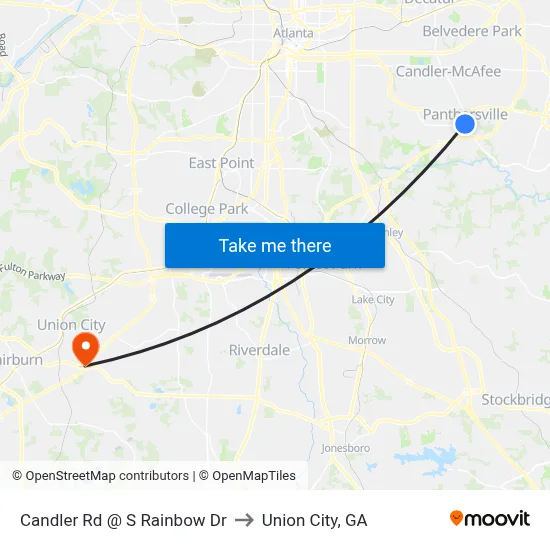 Candler Rd @ S Rainbow Dr to Union City, GA map