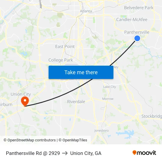 Panthersville Rd @ 2929 to Union City, GA map
