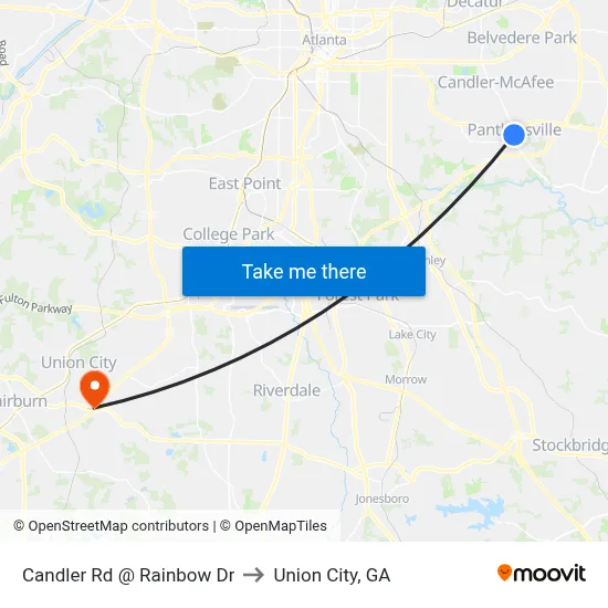 Candler Rd @ Rainbow Dr to Union City, GA map