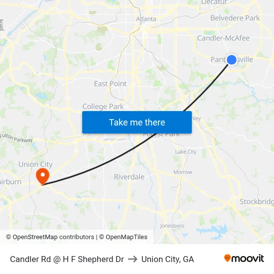 Candler Rd @ H F Shepherd Dr to Union City, GA map