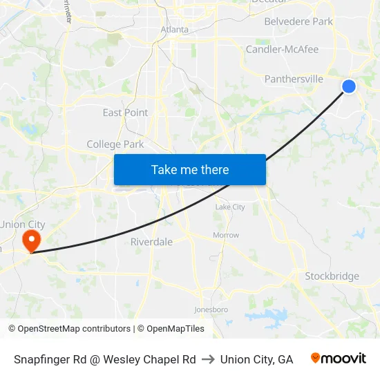 Snapfinger Rd @ Wesley Chapel Rd to Union City, GA map