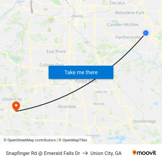 Snapfinger Rd @ Emerald Falls Dr to Union City, GA map