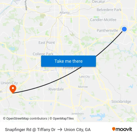 Snapfinger Rd @ Tiffany Dr to Union City, GA map