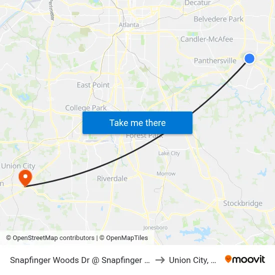 Snapfinger Woods Dr @ Snapfinger Rd to Union City, GA map
