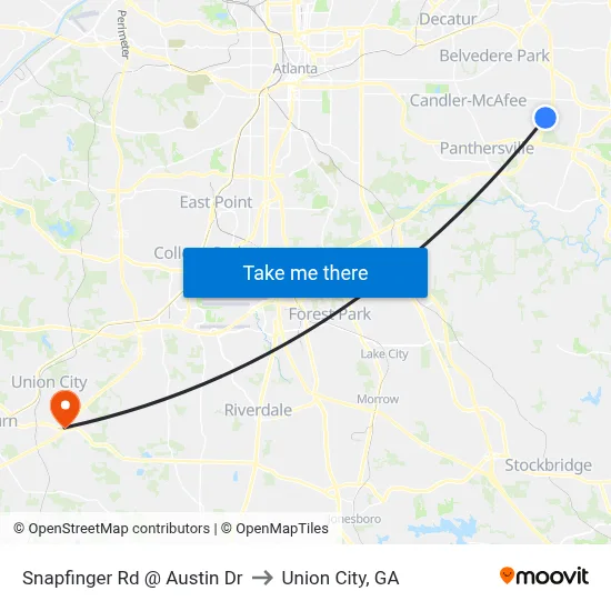 Snapfinger Rd @ Austin Dr to Union City, GA map