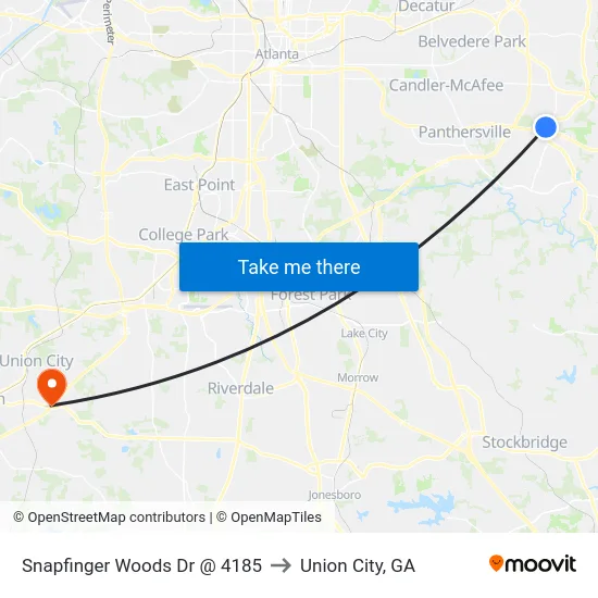 Snapfinger Woods Dr @ 4185 to Union City, GA map