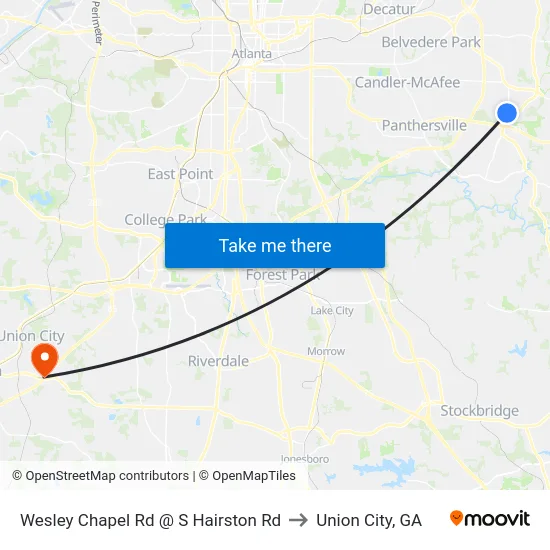 Wesley Chapel Rd @ S Hairston Rd to Union City, GA map