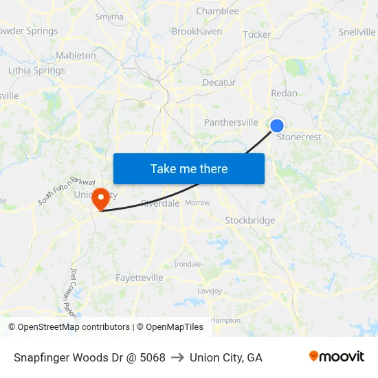Snapfinger Woods Dr @ 5068 to Union City, GA map