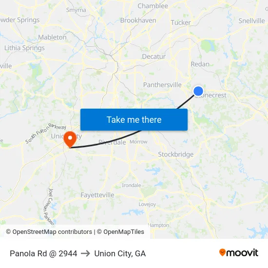 Panola Rd @ 2944 to Union City, GA map