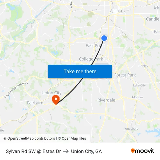 Sylvan Rd SW @ Estes Dr to Union City, GA map