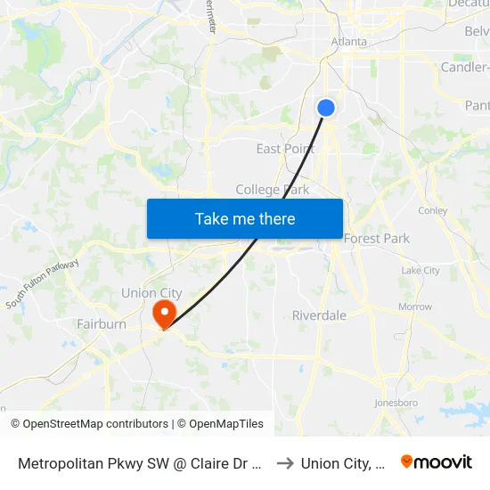 Metropolitan Pkwy SW @ Claire Dr SW to Union City, GA map