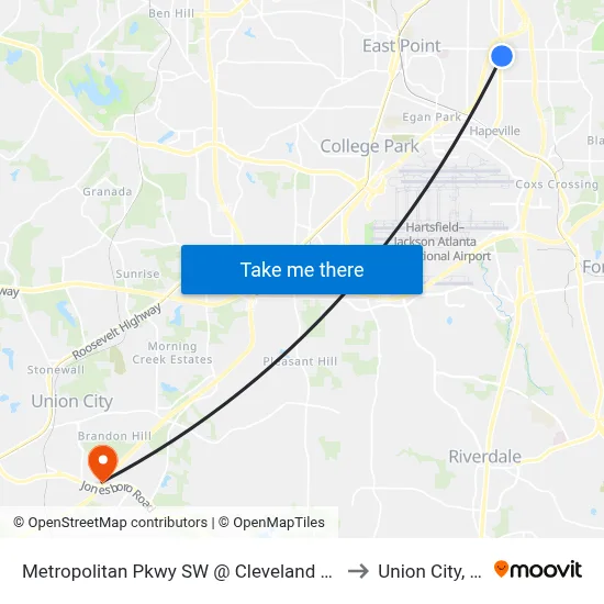 Metropolitan Pkwy SW @ Cleveland Ave S to Union City, GA map