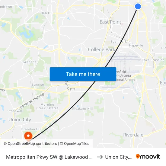 Metropolitan Pkwy SW @ Lakewood Ave SW to Union City, GA map