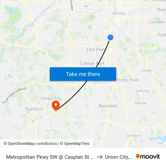 Metropolitan Pkwy SW @ Casplan St SW (S) to Union City, GA map