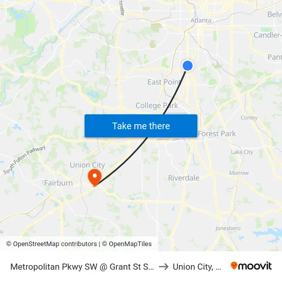 Metropolitan Pkwy SW @ Grant St SW to Union City, GA map