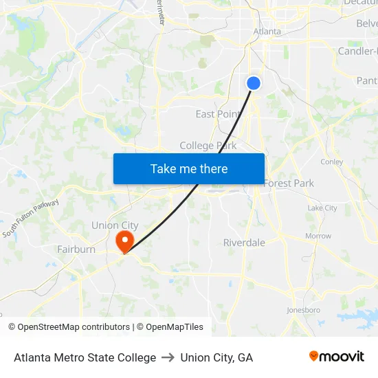 Atlanta Metro State College to Union City, GA map