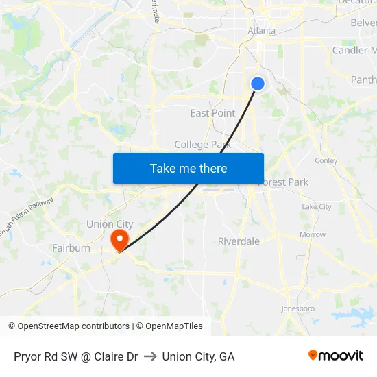 Pryor Rd SW @ Claire Dr to Union City, GA map