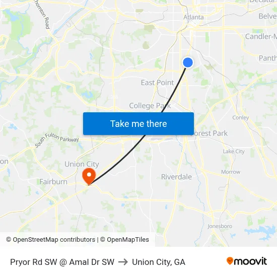 Pryor Rd SW @ Amal Dr SW to Union City, GA map