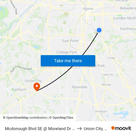 Mcdonough Blvd SE @ Moreland Dr SE to Union City, GA map
