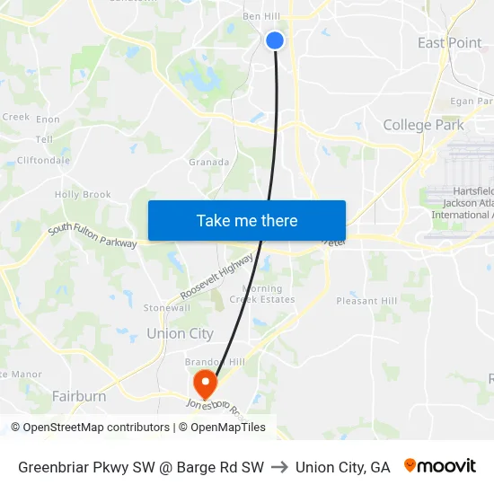 Greenbriar Pkwy SW @ Barge Rd SW to Union City, GA map