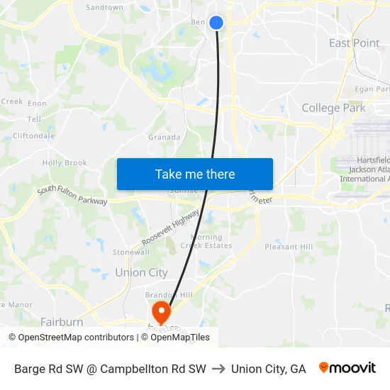 Barge Rd SW @ Campbellton Rd SW to Union City, GA map