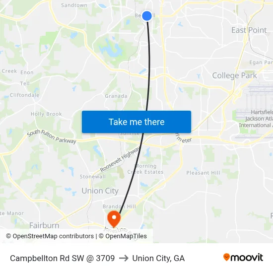 Campbellton Rd SW @ 3709 to Union City, GA map