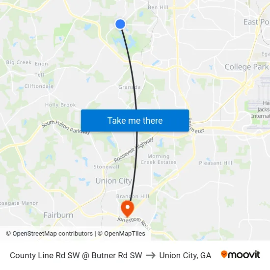 County Line Rd SW @ Butner Rd SW to Union City, GA map