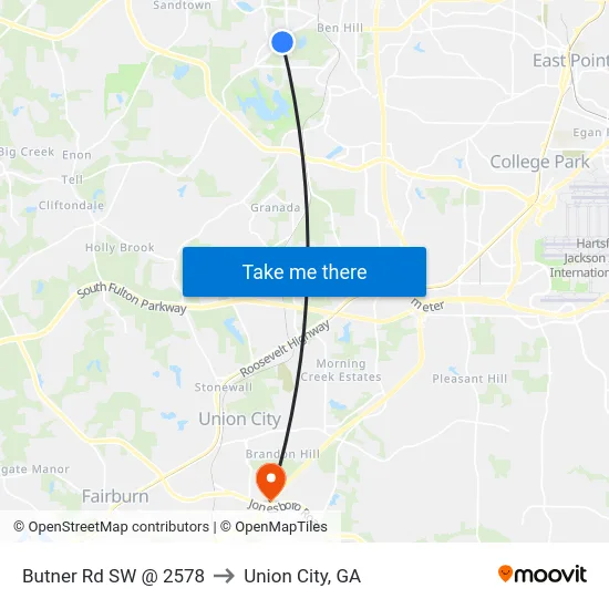 Butner Rd SW @ 2578 to Union City, GA map