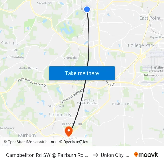 Campbellton Rd SW @ Fairburn Rd SW to Union City, GA map